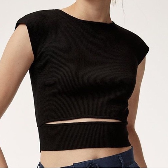 Aritzia Wilfred Cut-Out Knit Top in Black (Size S) - Picture 2 of 6